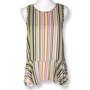 Libby Edelman Striped Peplum Babydoll Tank Top